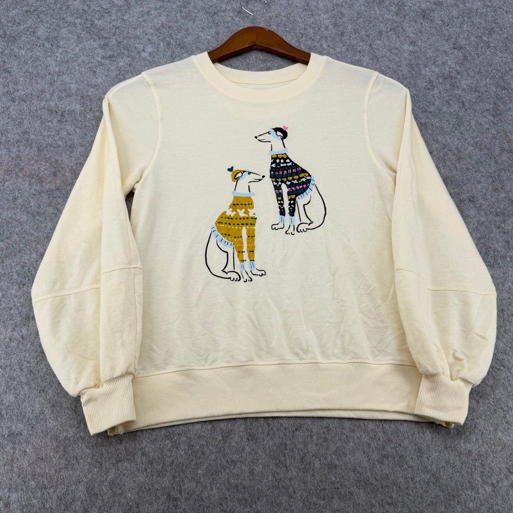 Maeve Anthropologie Greyhound Dog Graphic Sweatshirt Cream Balloon Sleeve Small